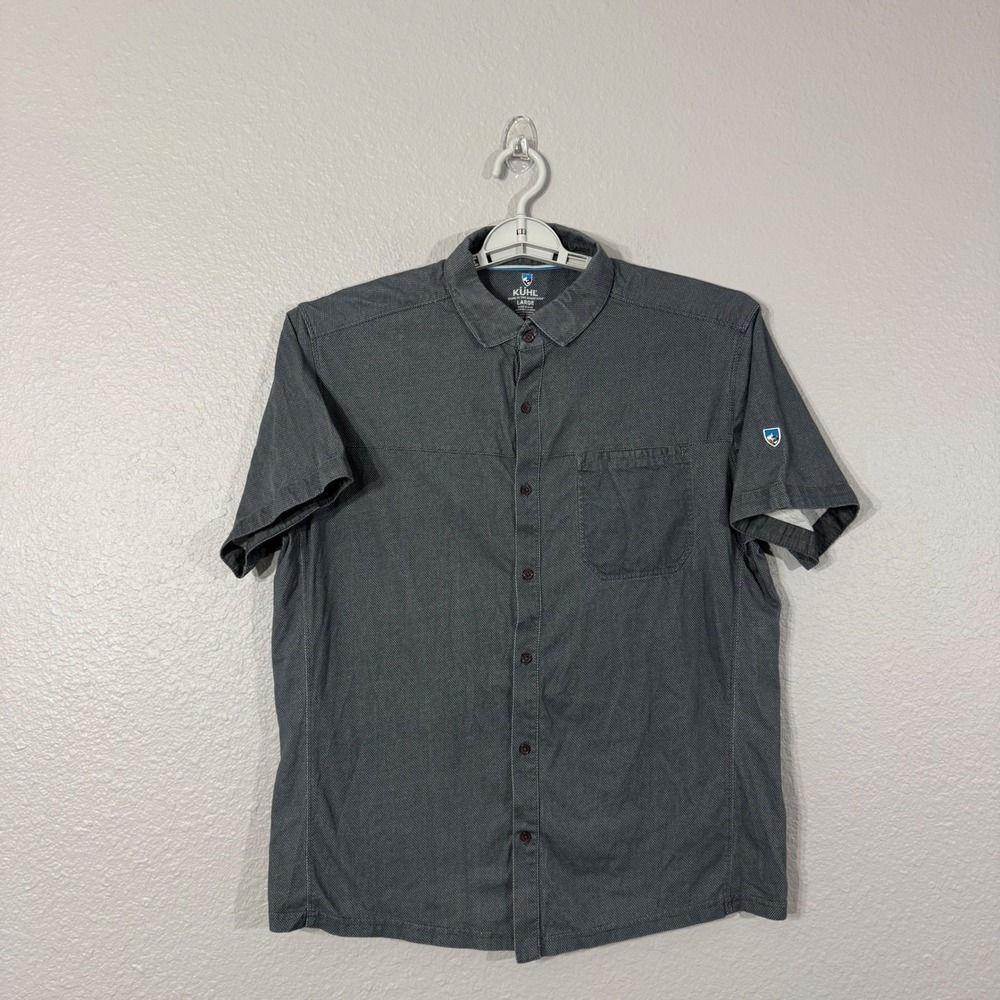 Kuhl Men's Large Gray Organic Cotton Short Sleeve Textured Button Up Shirt 7357 - Picture 2 of 10